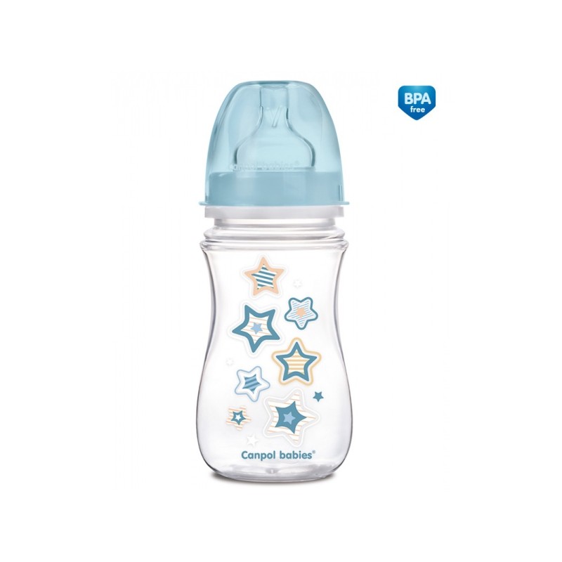 CANPOL 35/217 Butelka szerokootworowa antykolkowa Easystart Newborn Baby 240 ml niebieskie gwiazdki