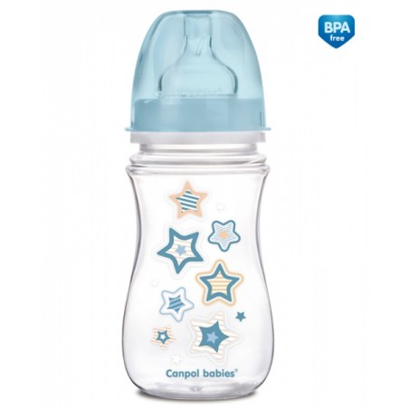 CANPOL 35/217 Butelka szerokootworowa antykolkowa Easystart Newborn Baby 240 ml niebieskie gwiazdki