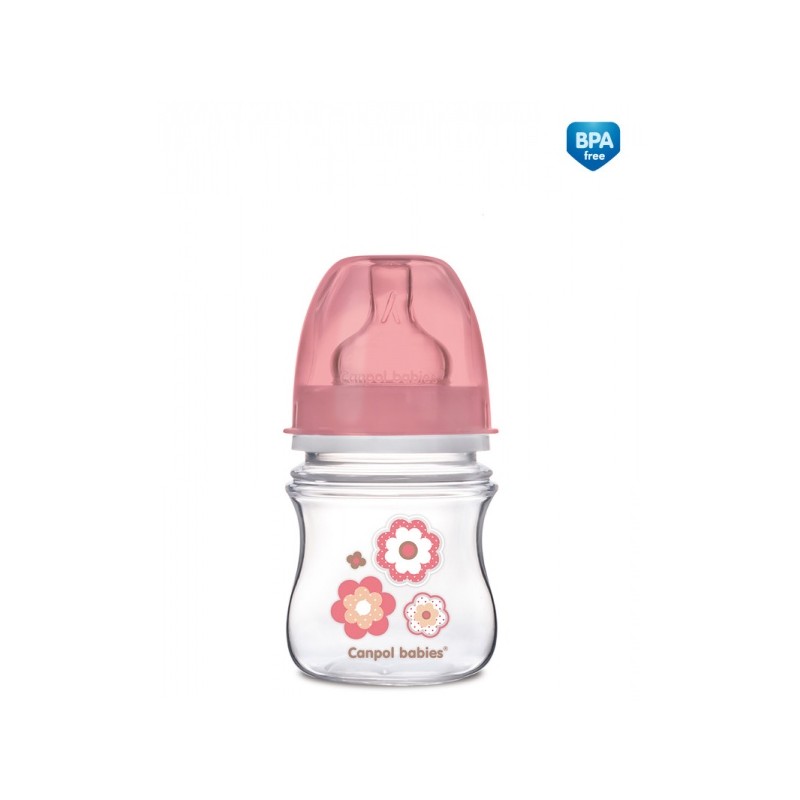 CANPOL 35/216 Butelka szerokootworowa antykolkowa Easystart Newborn Baby 120 ml różowe kwiaty