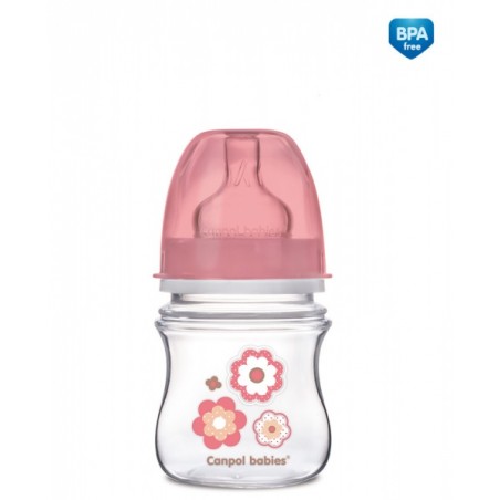 CANPOL 35/216 Butelka szerokootworowa antykolkowa Easystart Newborn Baby 120 ml różowe kwiaty